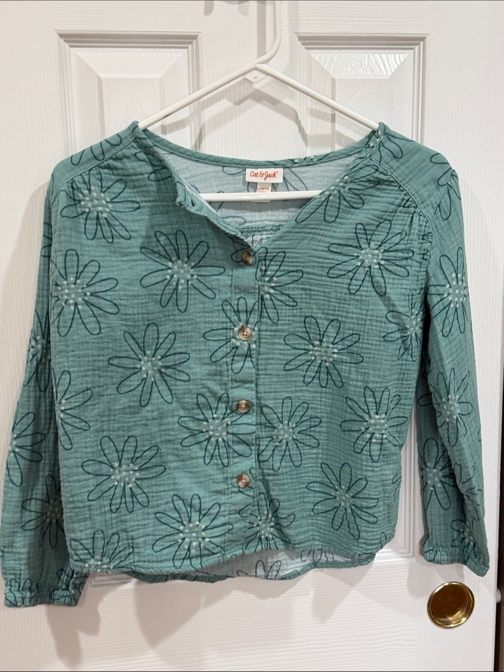 Cat & Jack Teal Daisy Button-Front Shirt Size Large